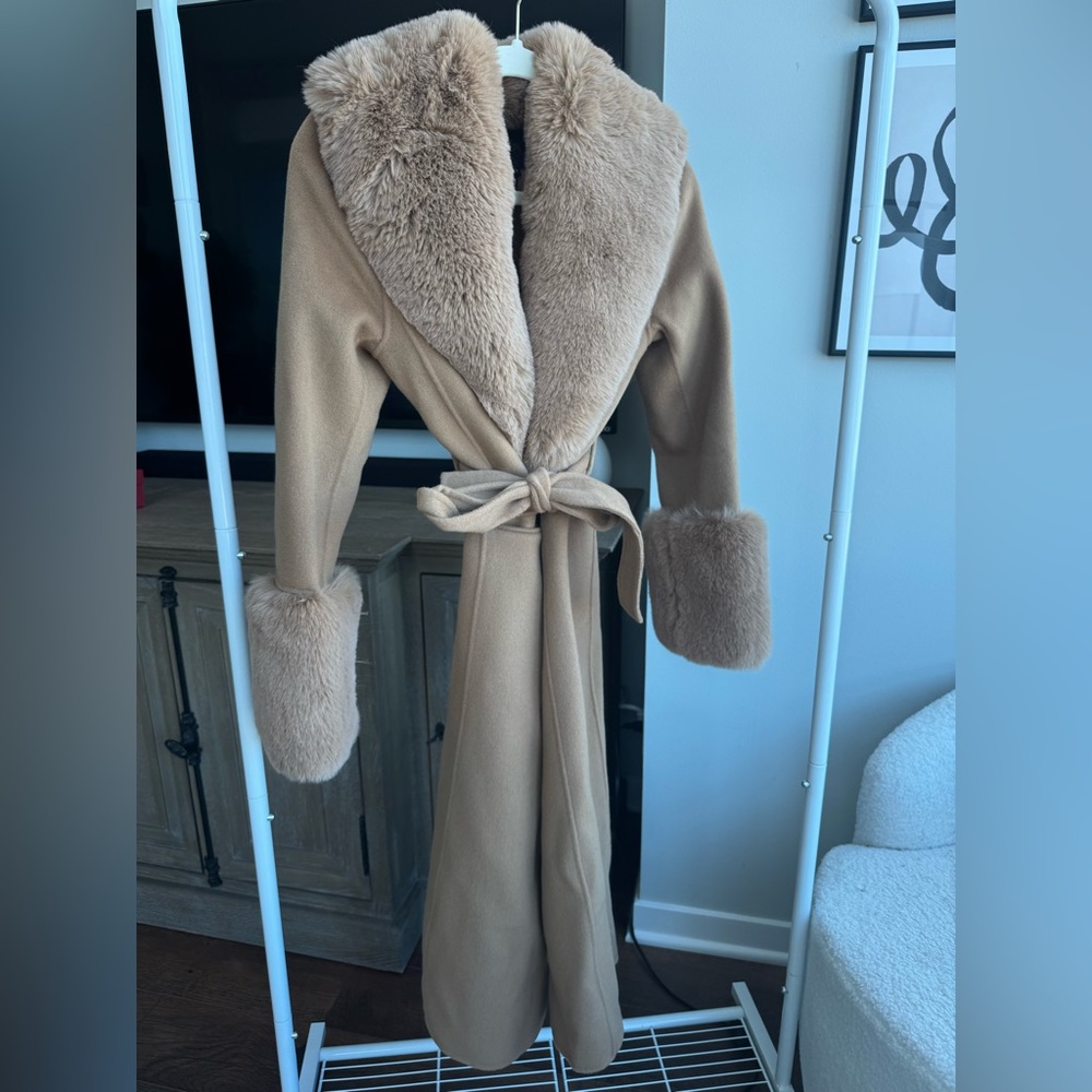 Maje Wool Coat Faux Fur